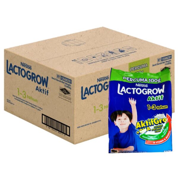 LACTOGROW AKTIF SUSU 1-3 TAHUN 12*850G